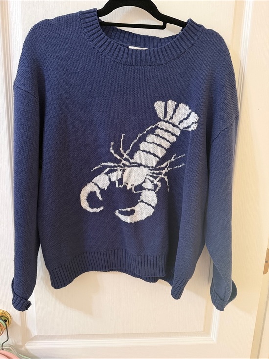 Sugarlips Sweaters - Sugarlips Navy Crewneck Sweater with White Lobster Graphic